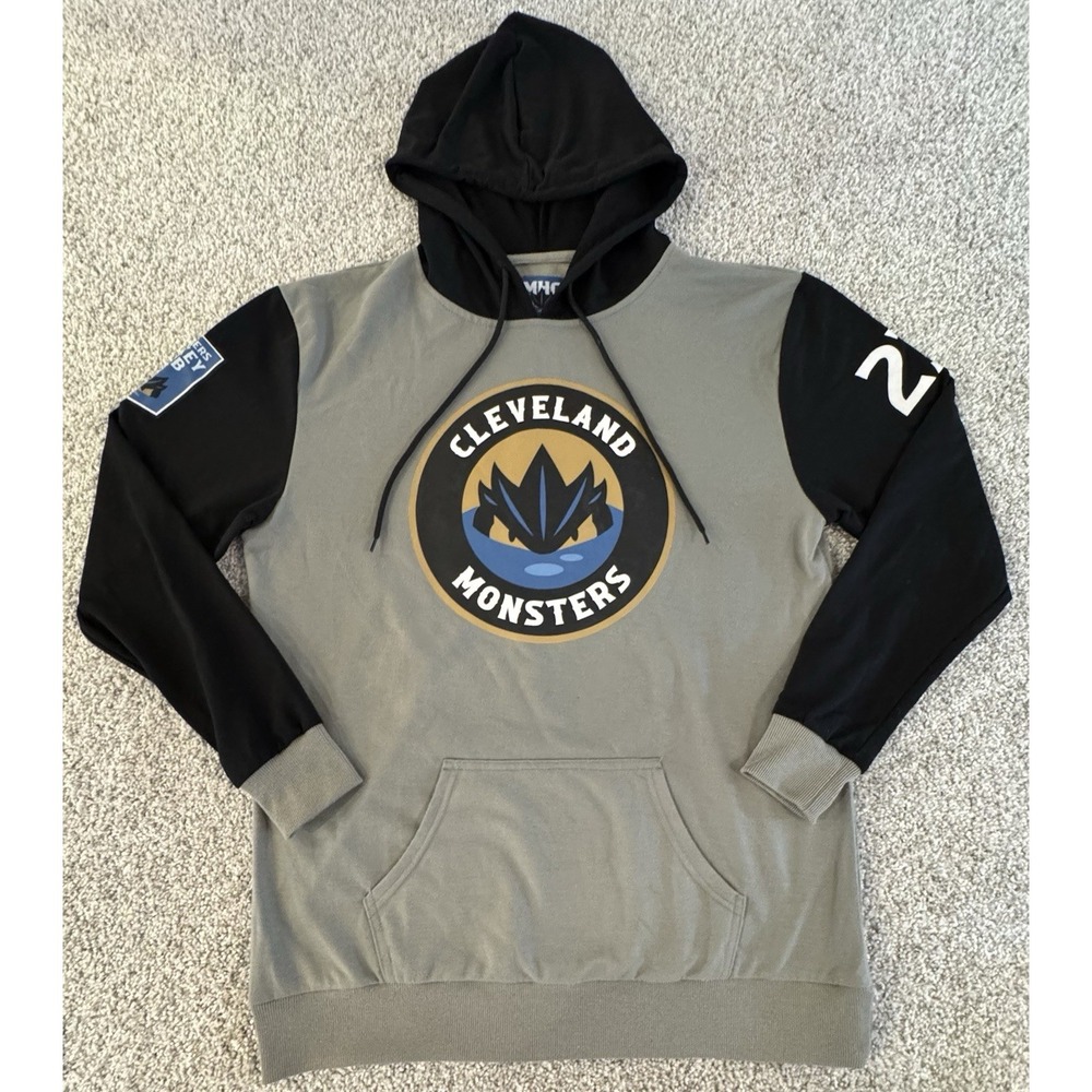 MHC Cleveland Monsters Hoodie Mens Medium Gray Pullover Sweatshirt Hockey Club
